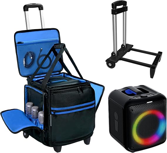 ORKELS Rolling Speaker Backpack Carrying Case for Bose S1 Pro/S1 Pro& Party Box Encore, Portable Bluetooth Speaker Travel Bag with Microphone & Accessory Pockets, Durable Padded DJ Speaker Case