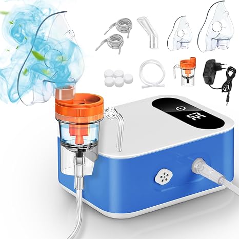Inhaler Device for Adults and Children Compressor Nebulizer Inhaler Children Baby Electric Inhaler with Masks & Mouthpiece Inhalation Device for Travel and Home (Blue)