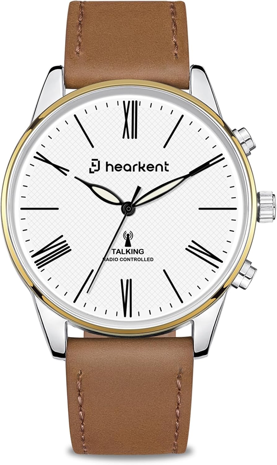 Talking Watch for The Visually Impaired, Speaks Time and Date, Men's Wrist Watches, Automatically Adjust Time, Gifts for Blind People, Seniors Men with Leather Band
