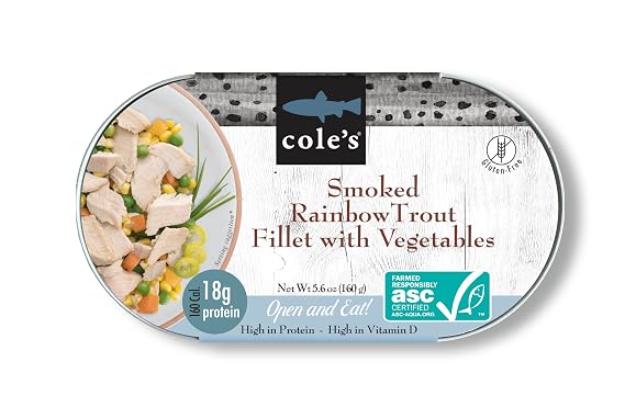 COLES - Smoked Rainbow Trout Fillet with Vegetables | Ready to Eat Meal | 5.6 oz Hand-Packed Canned Fish | 18g Protein | High in Vitamin D | 1 unit