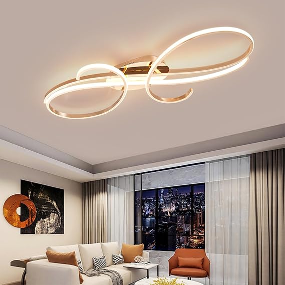Modern Ceiling Lamp LED Ceiling Lamp Dimmable with Remote Control Dining Room Pendant Lamp Creative Ceiling Lighting Modern Living Room Pendant Lamp for Bedroom, Kitchen Lamps (Gold, L60cm) [Energy Class F]