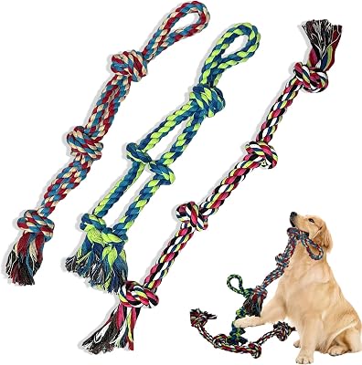 3-Pack Heavy Duty Dog Rope Toy, Tough Chew Toys, Durable Interactive Tug of War &Teeth Cleaning Ropes for Large and Medium Aggressive Chewers 3-Pack, Large