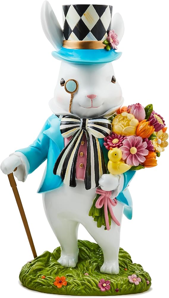 MACKENZIE-CHILDS Bunny Figure, Resin Spring and Easter Bunny Decor, Calico