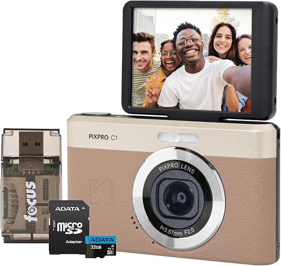 Kodak PIXPRO C1 13MP, 1080p Digital Camera (Brown) Bundle