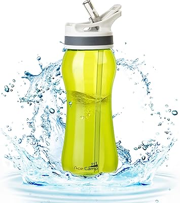 AceCamp 21oz Water Bottle with Straw Curved-Bottle Design Easy To Grip BPA Free Tritan Sports Fitness Bottle Leak-Proof Durable Green