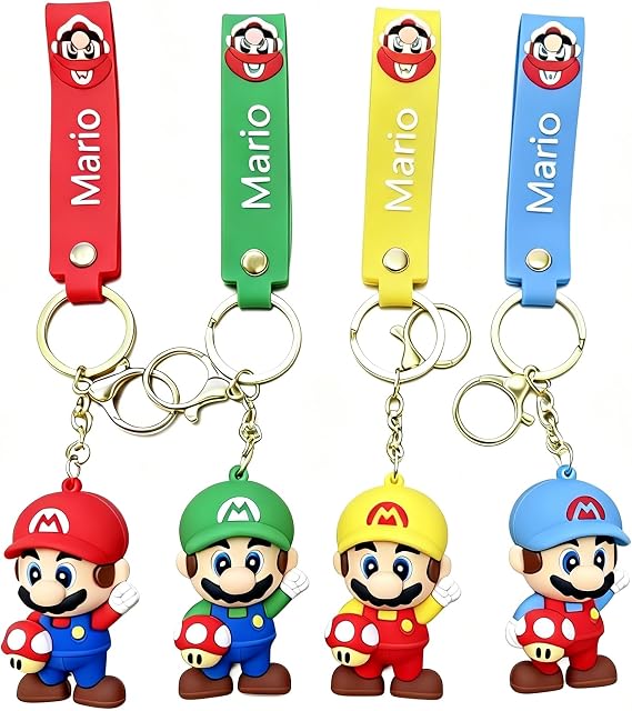 4Pcs Cute Mario Keychains, Super Brothers Keychain, Cartoon Bag Charms Car Keys, Party Favors for Boys and Girls 