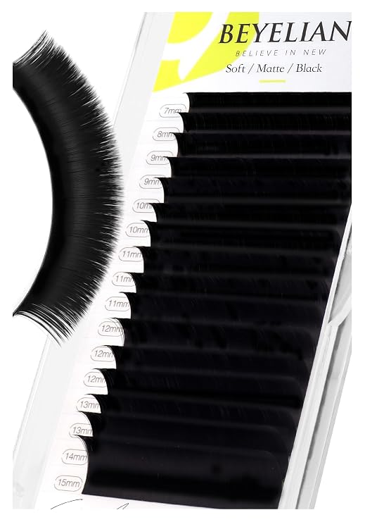 BEYELIAN Eyelash Extension 0.05 C Curl 7-15mm Mixed Tray Easy Fan Lash Extensions Volume Lashes 100/212F High Temperature Resistant Classic Professional Use Natural Matte Black (0.05 C 7-15mm Mix)