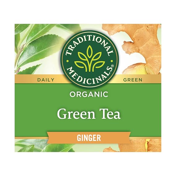 Traditional Medicinals Tea, Organic Green Tea Ginger, Promotes Healthy Digestion, 96 Tea Bags (6 Pack)