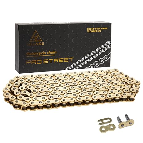 428H Motorcycle Chain 122 Links, Heavy Duty Reinforced Drive Chain, Rust-Resistant, Pre-Oiled, Standard Non O-Ring, Includes 4Pcs Master Link