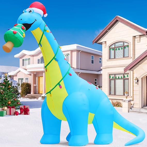 COMIN 10ft Christmas Inflatables Outdoor Decorations, Blow Up Dinosaur Christmas Tree Inflatable with Built-in LEDs for Christmas Indoor Outdoor Yard