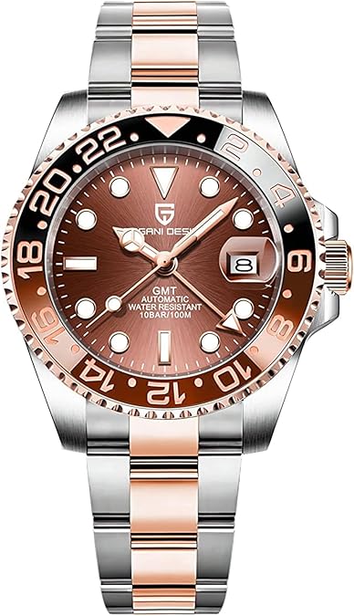 CADISEN Pagani Design GMT Fully Automatic Mechanical Men's Watch 40MM Date 100M Waterproof Stainless Steel Submersible Rotating Ceramic Bezel Men's Sports Watch PD-1662