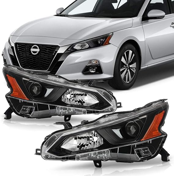 ACANII - For [Halogen Model] 2019-2022 Nissan Altima Black Housing Projector Headlights Headlamps Assembly Left+Right