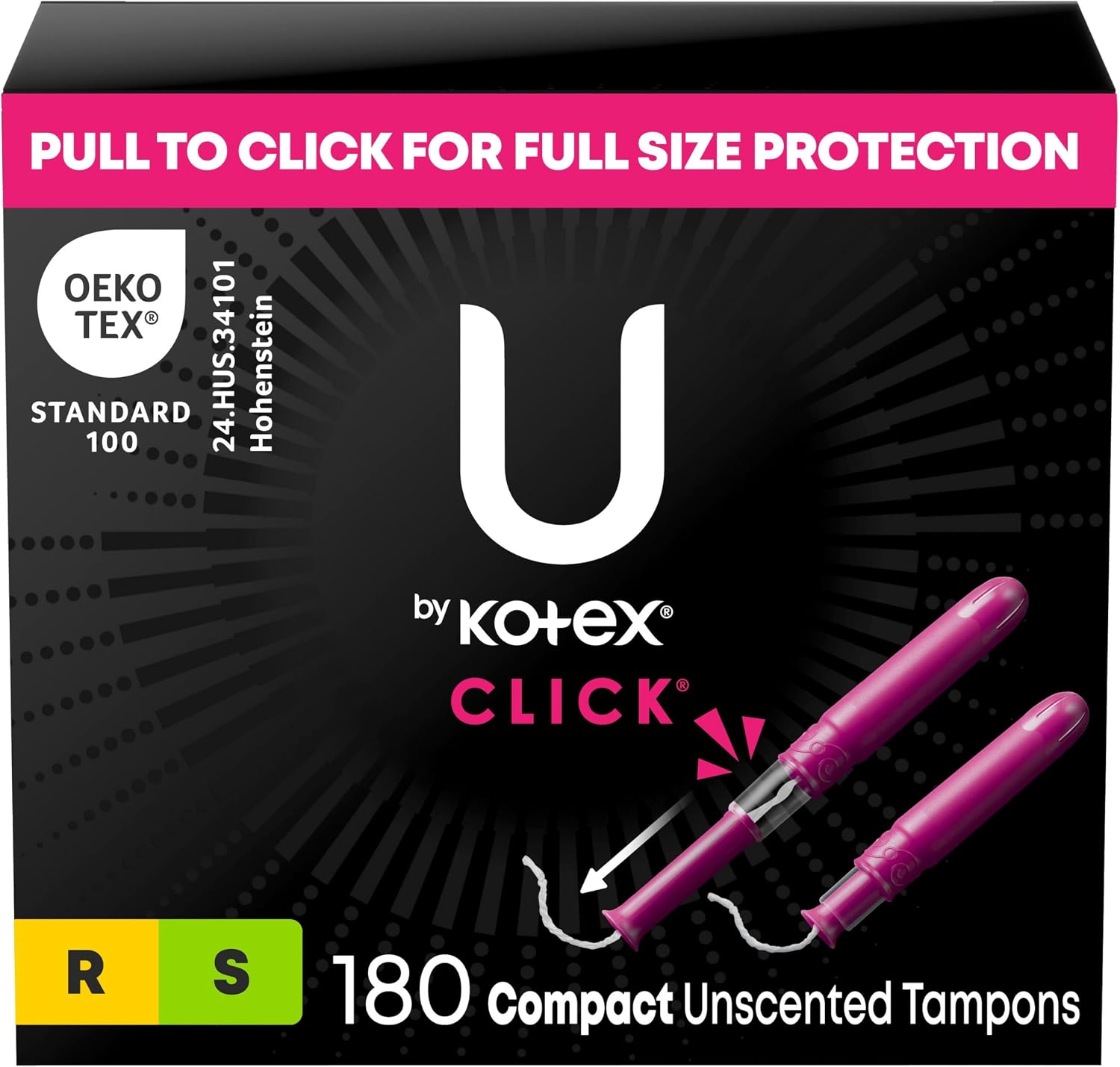 U by Kotex Click Compact Tampons, Multipack, RegularSuper, Unscented, 180 Count 6 Packs of 30 Packaging May Vary