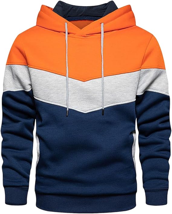 Mens Hoodie Casual Long Sleeve Drawstring Gym Hooded Shirt Color Block Fashion Sport Sweatshirts Loose Pullover