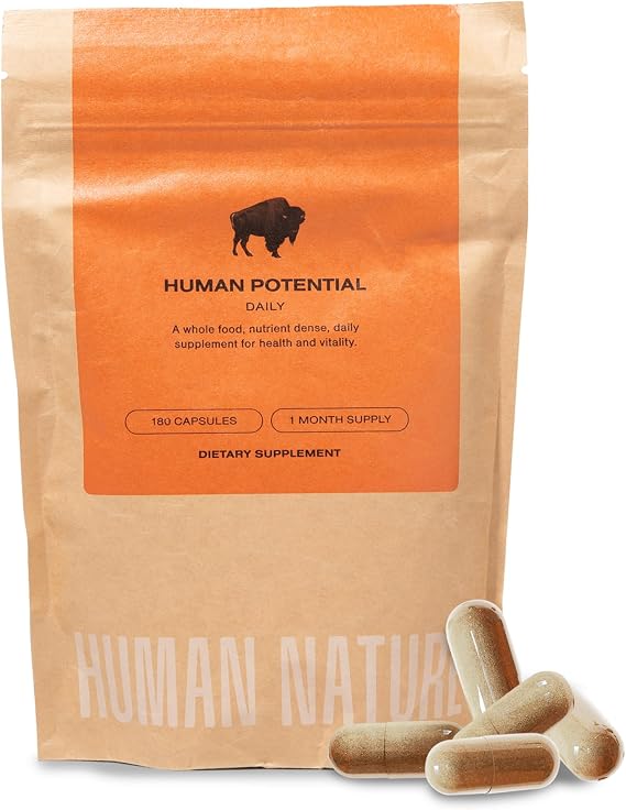HUMAN NATURE Human Potential: Wild & Grass Fed Bison Organ Supplements for Men and Women, with 150+ Nature-Made Nutrients for Energy, Vitality, Focus, Immunity