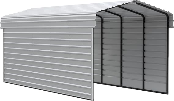 Arrow Carports Galvanized Steel Carport, with 2-Sided Enclosure, Compact Car Metal Carport Kit, 10' x 24' x 9', Eggshell