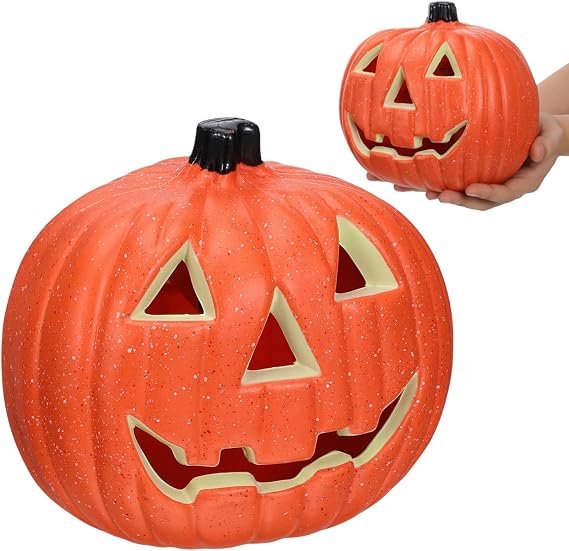 Light up Jack O Lantern Halloween Pumpkin Jack O Lantern Plastic Vintage Decor, 8 inch Halloween Table Decor for Home House Party (Battery Not Included)