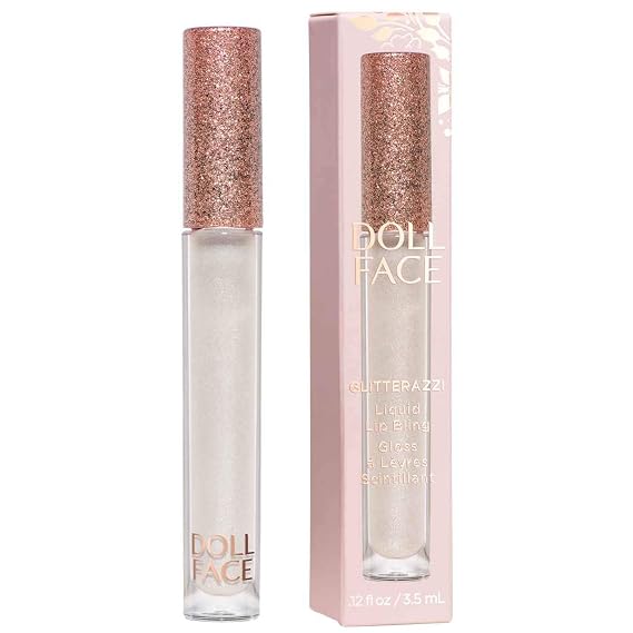 Doll Face Lip Gloss | Glitterazzi Liquid Lip Bling | Topping Glitter with a Glossy Shine for Lips | Sheer Finish | Cruelty-Free | Platinum