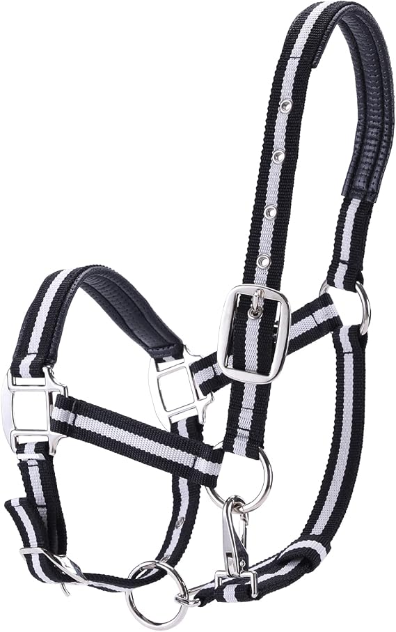 Adjustable Horse Halters - Heavy Duty Nylon Webbing & Hardware, Padded with Anti Chafing Foam-Cushioned on Crown & Nose