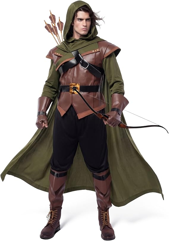 Spooktacular Creations Renaissance Robin Hood Deluxe Men Costume Set Made of Leather for Halloween Dress Up Party