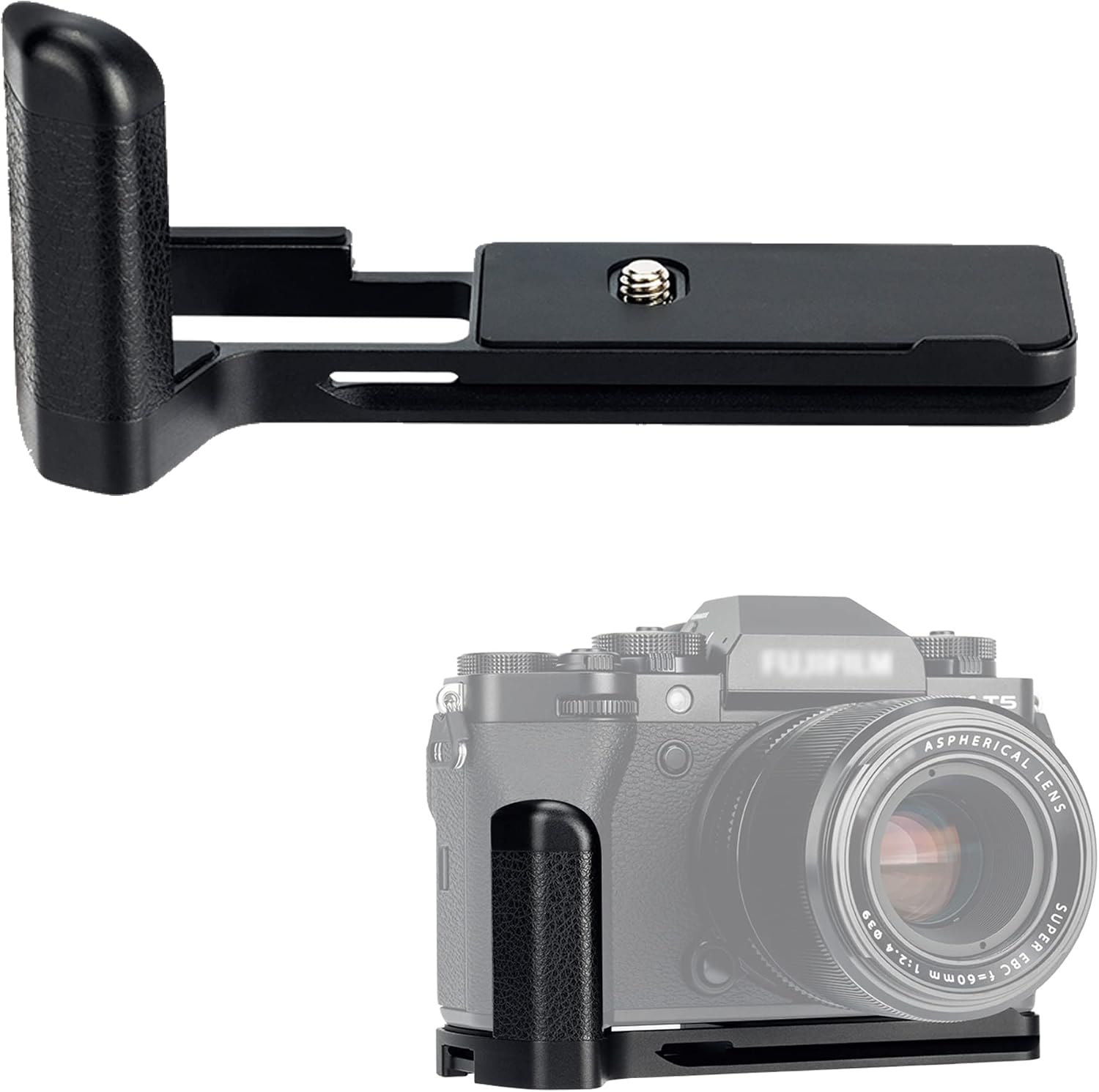 JJC MHG-XT5 Solid Metal Hand Grip Secure Handle Bracket for Fuji Fujifilm X-T5 XT5 Camera,Anti-Slip Pads Design, Arca Swiss Quick Release Plate, Extra 14-20 Tripod Hole & Hand Strap Hole