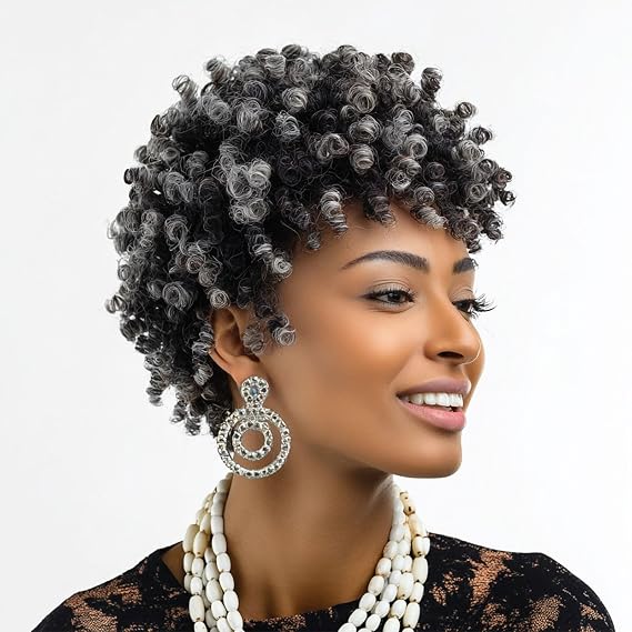Short Grey Braided Wigs for Black Women Dreads Wig Kinky Twist Braided Wigs | Short Dreadlock Wig Twist Faux Locs Wigs Salt and Pepper Wigs for Black Women Gray Short Afro Curly Kinky Twist Braided Wigs