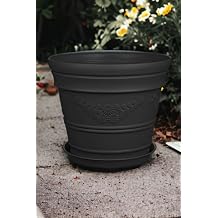 Antik Papatya Desenli Siyah Renk Saksı 21 Litre Siyah