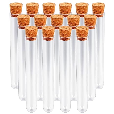 15x100mm (15ml) Plastic Test Tubes with Lids, Clear Vials with Seal Cap Container Transparent Test Tubes with Cork Stoppers for Jewelry Seed Beads Powder Spice Liquid Storage (15 PCS)