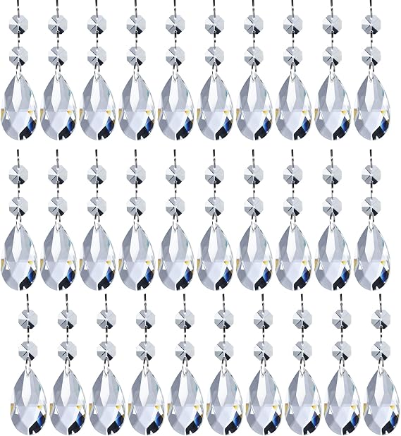 30pcs 38mm Clear Grid Chandelier Crystal Pendants,Crystals Beads for Chandeliers,Hanging Crystals Suncatcher with Hooks for Windows Home Decor Hanging Wedding Garland (A135-30)
