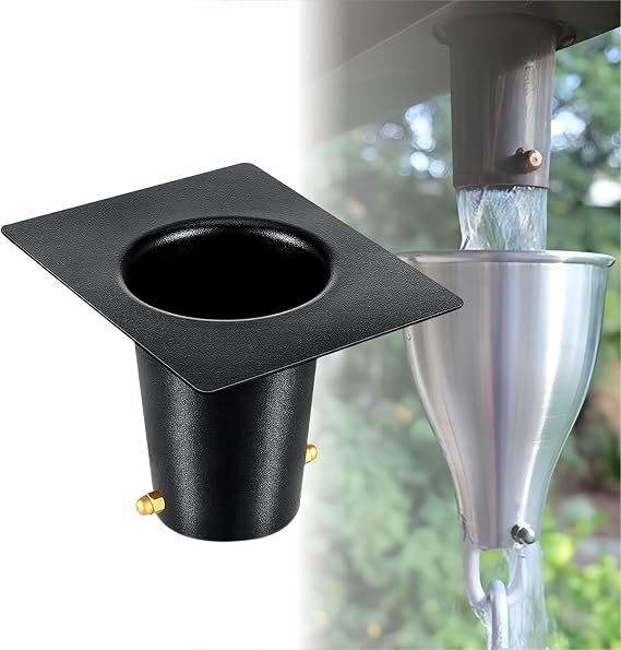 Rain Chain Gutter Adapter with Brass Bolt, Rust-Resistant Aluminum Installation Mount for Roof Downspouts, Black, 1 Pc