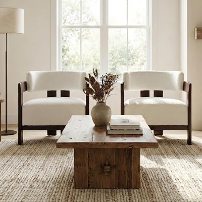 Beige Barrel Accent Chairs Set of 2, Cozy Upholstered Living Room Chair for Bedroom, Walnut Wood Frame, Vintage Modern Lounge Reading Chairs for Apartment Waiting Room Office,Beige