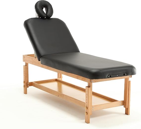 Professional Medical Exam Table, Stationary Wood Physical Therapy Tables Treatment Bed with Adjustable Height Legs and Backrest, Heavy Duty Massage Bed for Hospital, 500 LBS