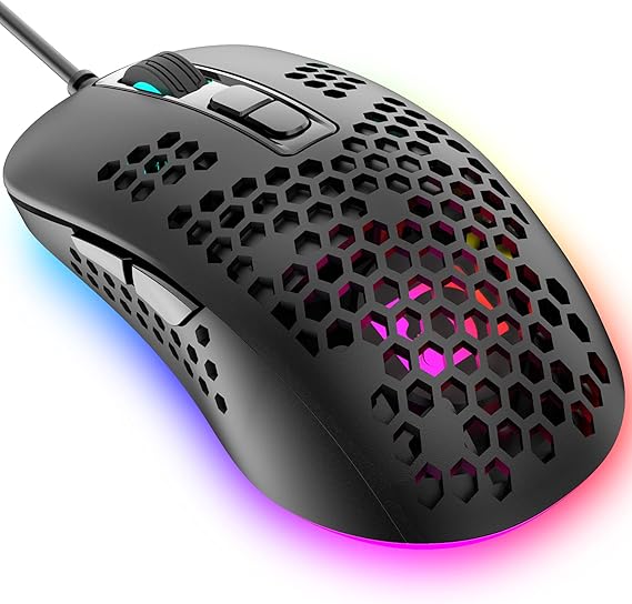 383 Ultralight Wired Gaming Mouse, Lightweight Honeycomb Shell, 4 RGB Breathing Backlit Mice, 4 Adjustable DPI 2400, USB Optical Model Mice for Win10/XP/Xbox/PS4/PS5/Mac/HP/Acer (Black)
