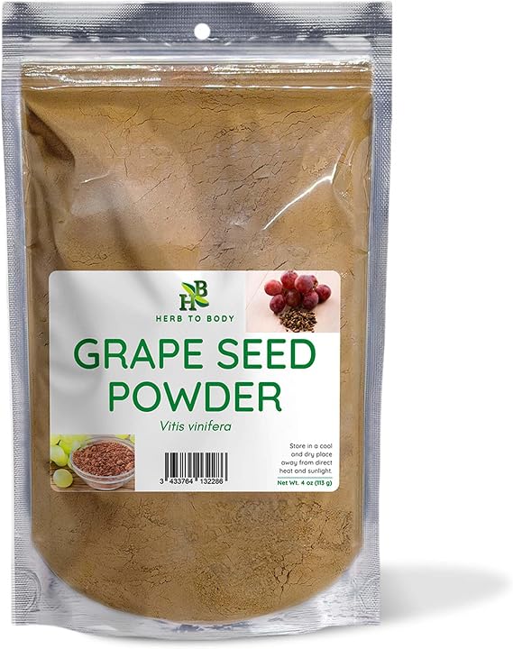 Herb To Body Grape Seed Powder - 4oz, Wildcrafted Vitis Vinifera, Grape Seeds Powder for Smoothies, Herbal Blends, Baking, and DIY Uses