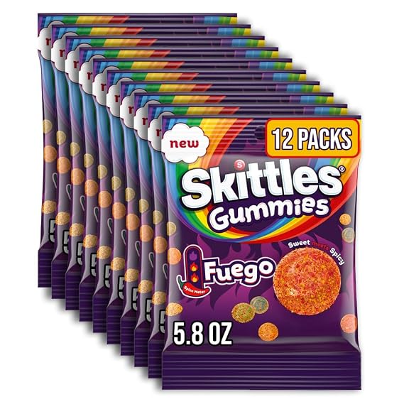 SKITTLES Gummies Fuego Sweet and Spicy Gummy Candy Bag 5.8 Oz Bulk 12 Pack