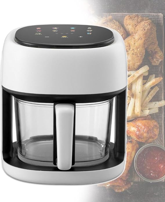 Glass Air Fryer 4.5 L Visual Air Fryer with Visible Window, Non-stick Pan, Dishwasher Safe Basket, Can Bake, Roast, Grill, and Dehydrate(White)