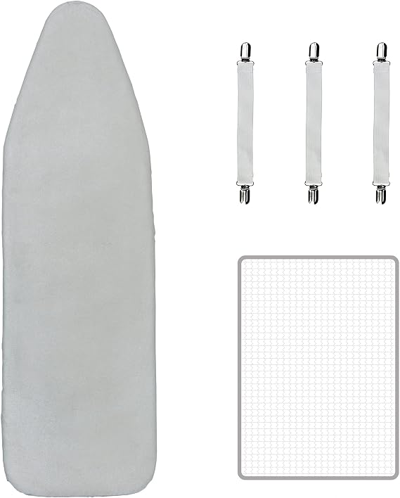 Metallised Ironing Board Covers 135x45cm（53"x18"） With Thick 3mm Foam，Fit For 127x37cm （50"x14.6"） Ironing Board Max，Include 3 Fasteners and Protective Scorch Mesh Cloth