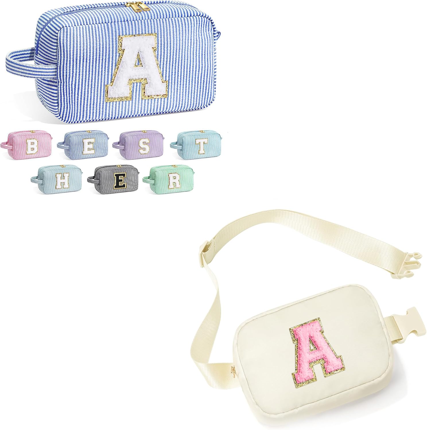 YOOLIFE Initial Girls Makeup Bag and Crossbody Bag A