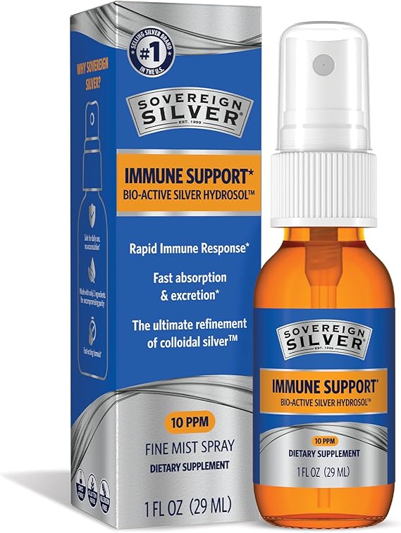 Sovereign Silver Immune Support, Colloidal Silver, Fine Mist Spray, 1 fl oz | Bio-Active Silver Hydrosol, 10 ppm