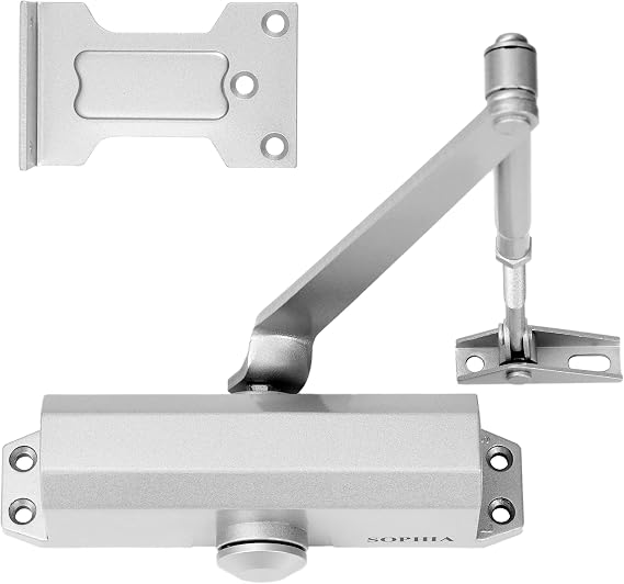 SOPHIA Automatic Door Closer for Home, Fireproof Auto Door Closer DK500 for Light Commercial & Residential Use, Hydraulic Door Closer, ADA Compliant & UL Listed, Grade 3, Silver