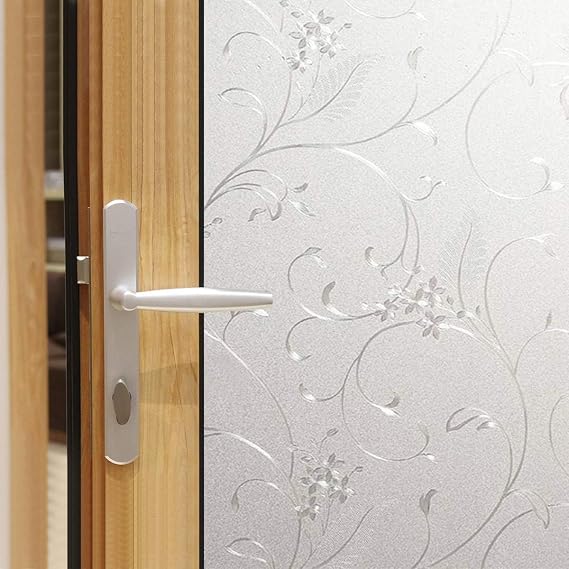 Frosted Window Privacy Film, Glass Door Privacy Film Non-Adhesive Window Clings for Home Office Space Decoration, Anti-UV, Heat Control and Prevent Bird Strikes (Wheat, 11.8x78.7 Inch)