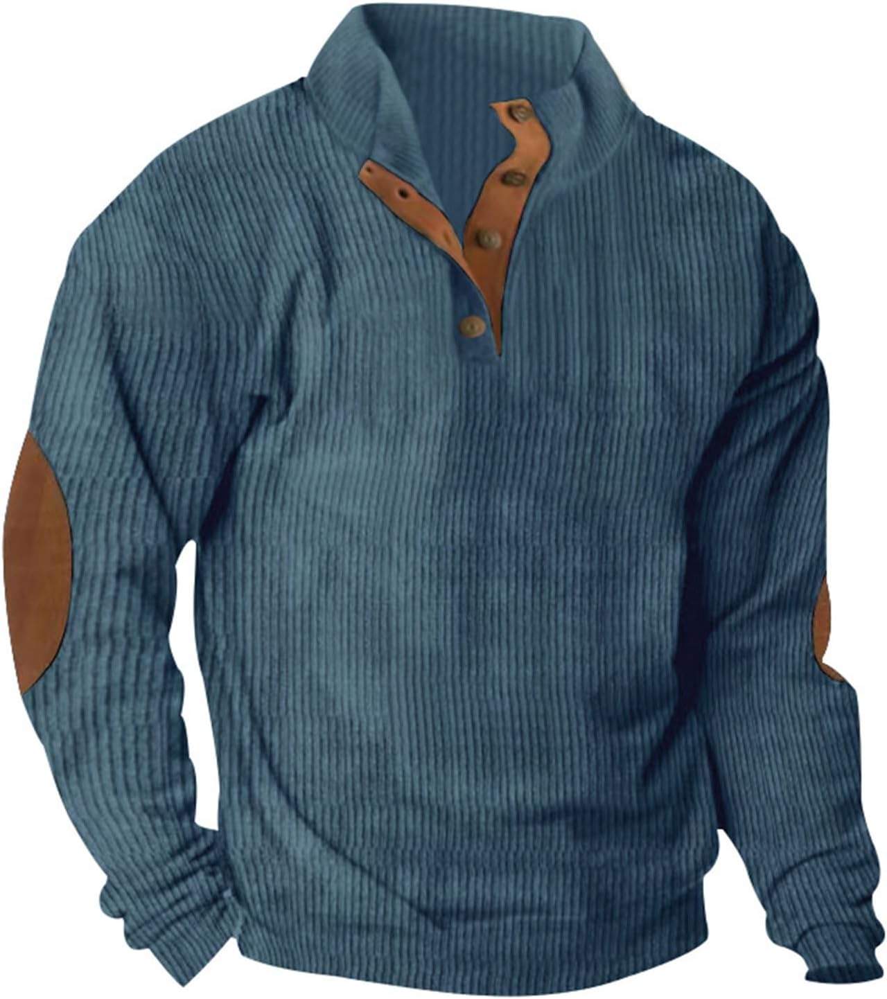 Mens Corduroy Sweatshirts Casual Long Sleeve Shirt Buttons Stand Collar Henley Shirts Vintage Lightweight Pullover