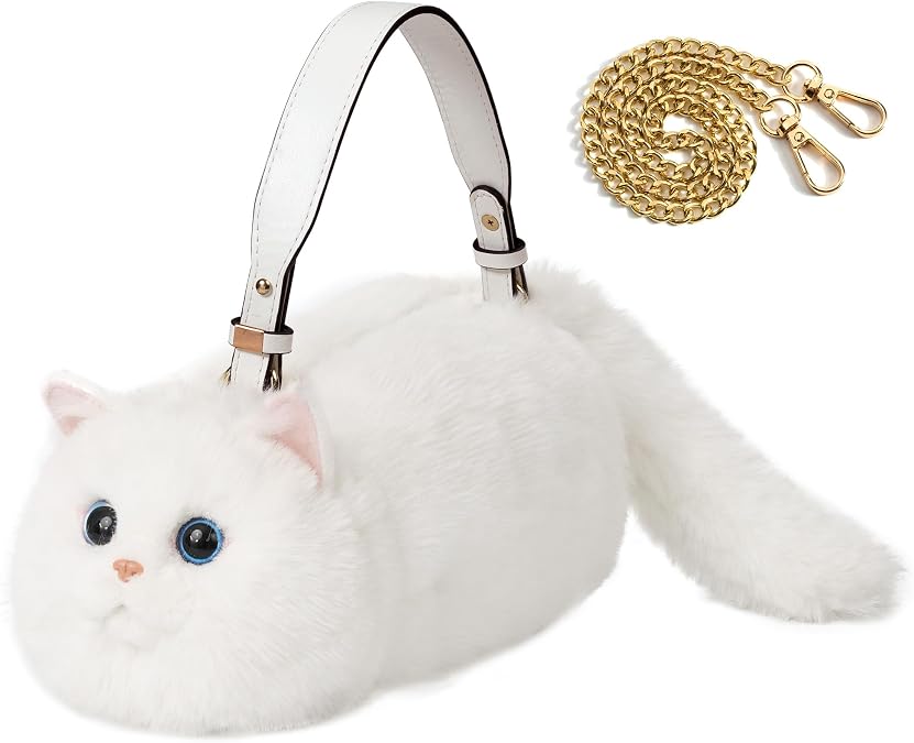 Cat Crossbody Bag Realistic Cat Shaped Backpack with Adjustable Strap and Metal Chain, Gift for Girl,Sister,and Daughter