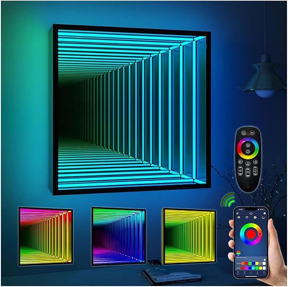 Infinity Mirror Tunnel Lamp, Changing Light, Single-Sided LED 3D Mirror Night Light, Sensory Infinity Light for Home, Desk, Living Room, Party Decoration,Octagon-19.7"/50cm