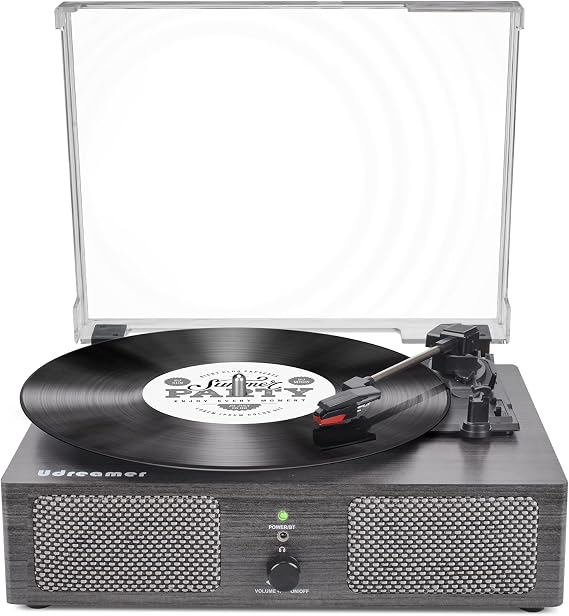 Vinyl Record Player Wireless Turntable with Built-in Speakers and USB Belt-Driven Vintage Phonograph Record Player 3 Speed for Entertainment and Home Decoration Black