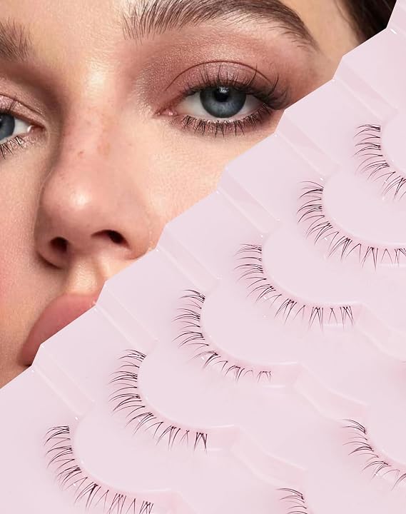 Jiocolor Lashes Bottom Lashes Strip Natural Bottom Eyelashes Wispy Under False Lashes Lower Lashes Extension Clear Band Mink Lashes 7 Pairs R1