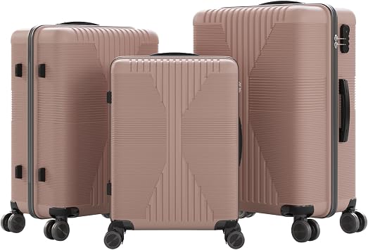 Karl home Luggage Sets 3 Piece, PP Hard Case Suitcase Set with Built-in Lock Spinner Wheels, Lightweight Durable Carry on Luggage for Business Travel - Rose Gold (20"/24"/28")