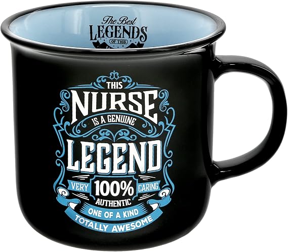 Pavilion Gift Company - Nurse Genuine Legend - Ceramic 13-ounce Campfire Mug, Double Sided Coffee Cup, 1 Count - Pack of 1, 3.75 x 5 x 3.5-Inches, Black/Blue