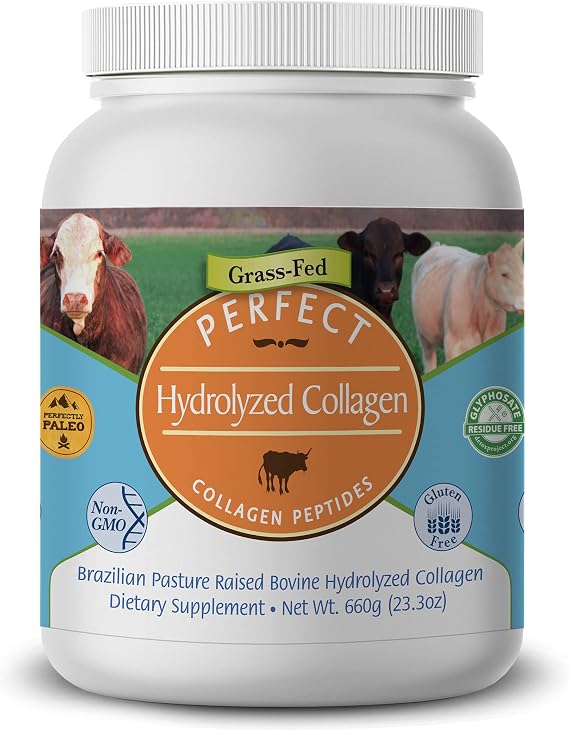 Perfect Supplements Perfect Hydrolyzed Collagen Powder 660 Grams All Natural Collagen - Brazilian Pasture Raised Promotes Healthy Skin