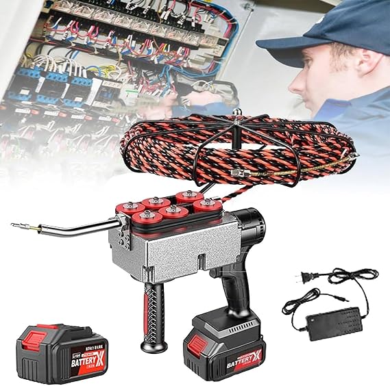 Wire Threading Tool, Cable Puller, Electrician Pull Hidden Wire Pipe Threader Automatic Threading Machine Dark Wire Electrical Wire Pulling Tool 15mline-25000mAh